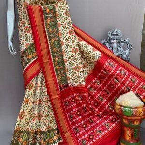 Cream Patola Silk Saree