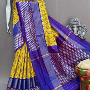 Yellow Blue Patola Silk Saree