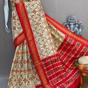 White Red Patola Silk Saree