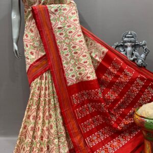 Cream Red Patola Silk Saree