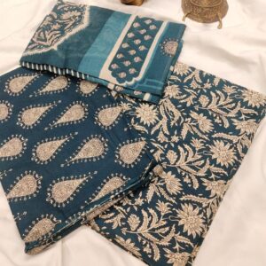 Teal Heritage Block Print Suit Set