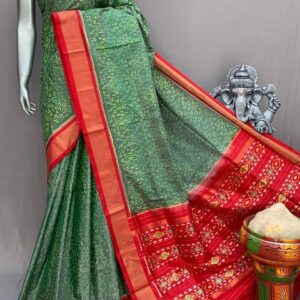 Green Red Bandhani Silk Saree