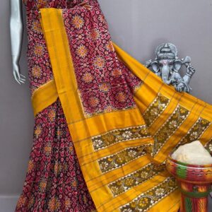Maroon Yellow Pochampally Silk Saree