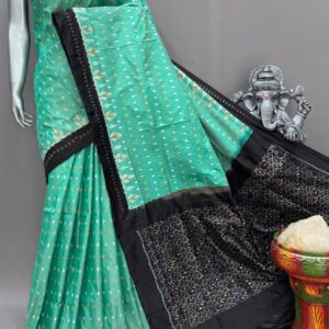 Mint Green Black Bandhani Silk Saree