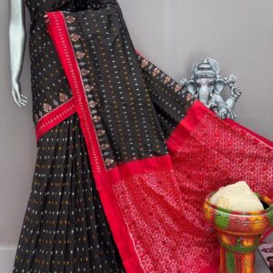 Black Red Pochampally Silk Saree
