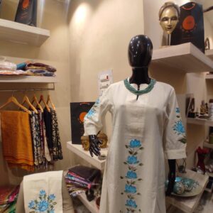 Aqua Bloom Hand-Painted Kurti and pant
