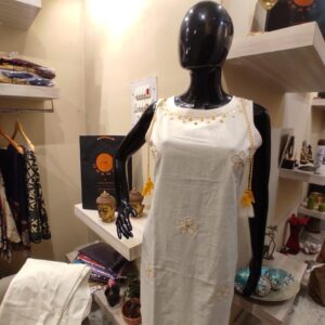 Golden Tassel Ivory Kurta Set