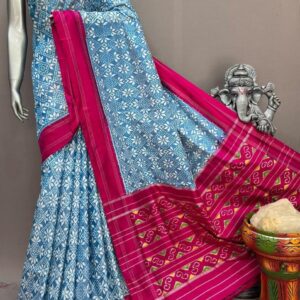 Blue Pink Pochampally Silk Saree