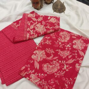 Crimson Bloom Cotton Suit Set