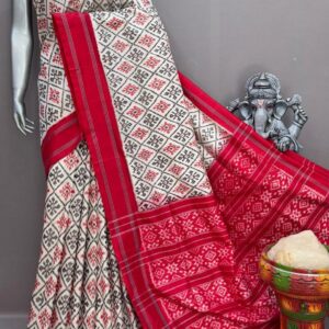White Red Pochampally Silk Saree