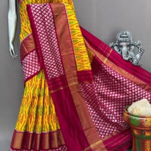 Yellow Pink Pochampally Silk Saree