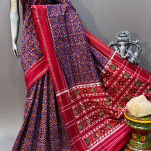 Blue Red Pochampally Silk Saree