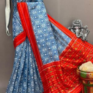 Blue Red Pochampally Silk Saree