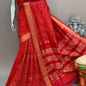 Red Bandhani Silk Saree